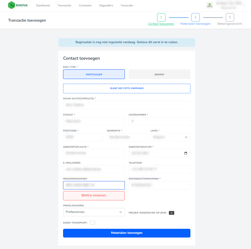 Validaties in de applicatie Rinova.